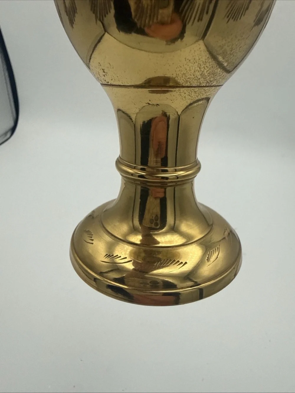 VTG Brass etched Leaf Design Flared Rim 7.75” Vase India